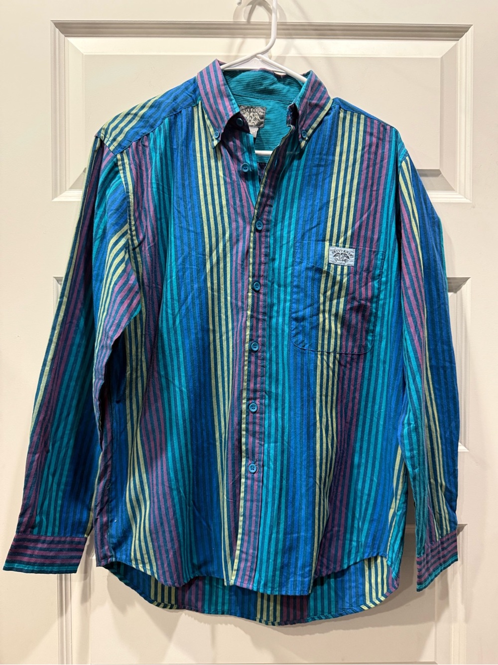 Vintage 1990s Brittania Multi-colored Vertical Striped Long Sleeve Button Down